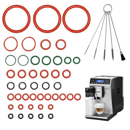 GEEKHOM Lot de 45 joints toriques - Kit d'entretien - Pour Delonghi ESAM/ECAM/ETAM - 11 variantes + 5 brosses de nettoyage - Pour unité d'infusion Thermobloc...