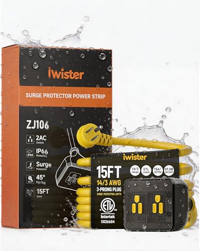 Image of Outdoor Extension Cord, 15 Ft Outdoor Power Strip with Surge Protector, 1875W /15A, IP66 Waterproof, Heavy Duty Extension Cord with Multiple Outlets for Patio, Garden, Pool, RV