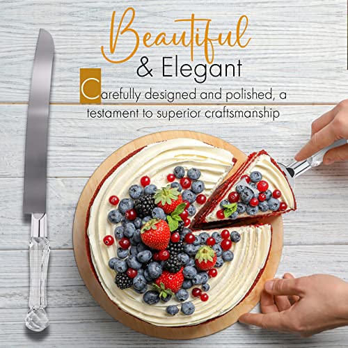Wedding-Cake-Knife-and-Server-Set-Cake-Cutter-and-Pie-Spatula-Cake-Server-and-Knife-Set-of-2-with-Crystal-Handles-12mm-Thick-Blades-Cutting-Set-for-Birthdays-and-Parties-Crystal-Silver