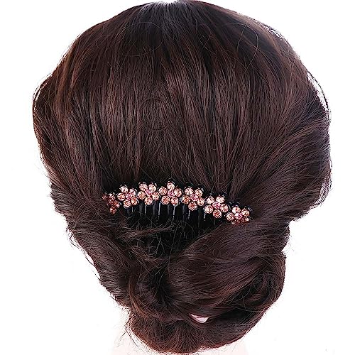 Leadigol 5PCS Crystal Flower Hair Comb,Rhinestone Black Plastic Hair Side Comb Flower Hair Comb Hair Clip for Women