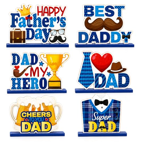 6PCS Fathers Day Table Decorations Father's Wooden Sign Centerpieces Set Happy...