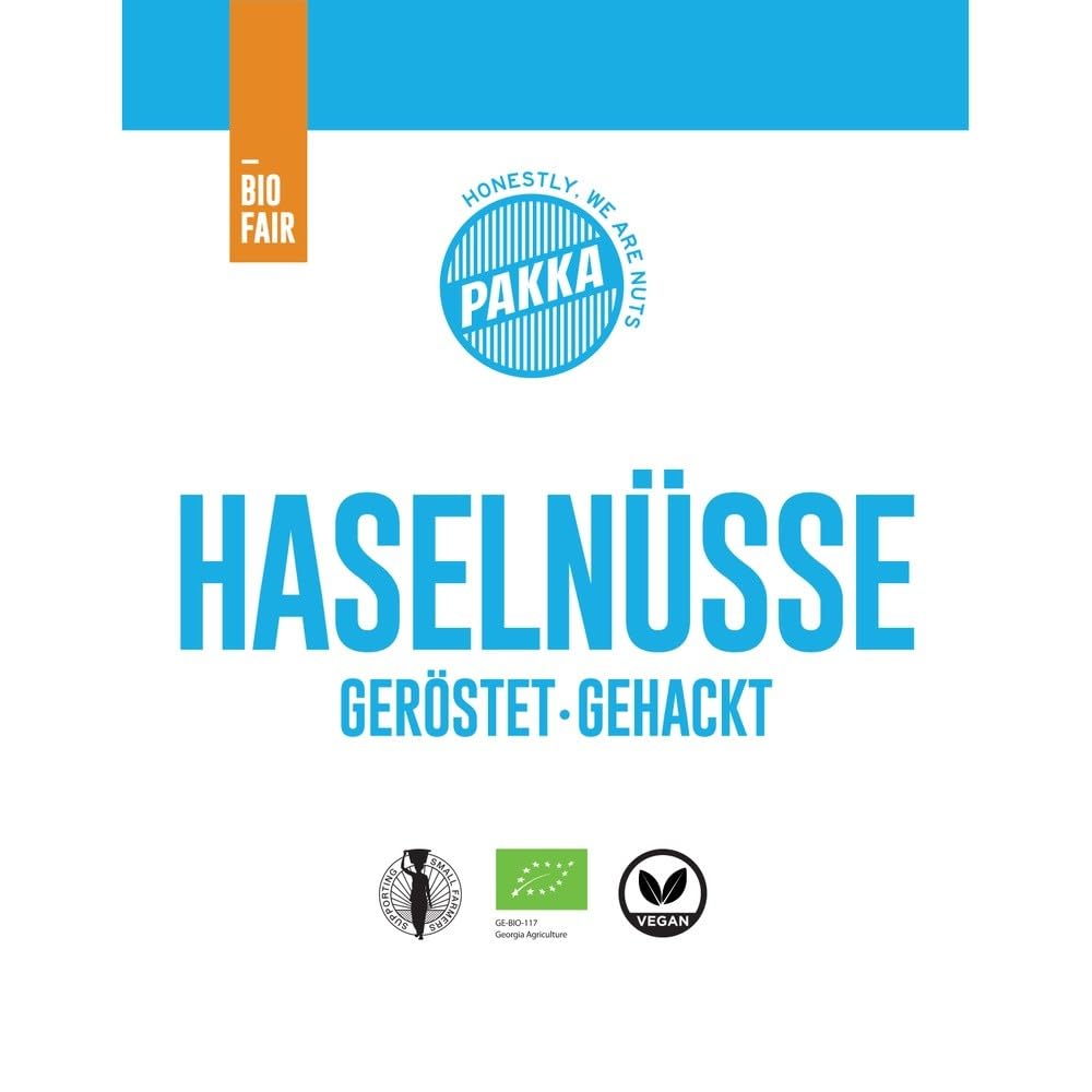 PAKKA Bio Haselnüsse Granulat nature, gehackt und geröstet, 1kg, Öko & Fair, direkt hergestellt und abgefüllt vom Produzenten in Sugdidi, Georgien, vegan 1000g (1er Pack)