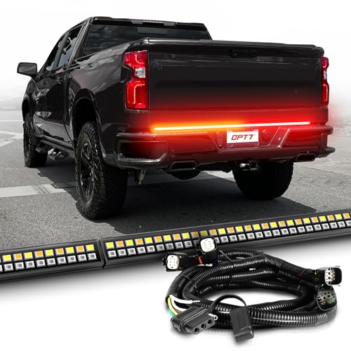 OPT7 Plug'n'Play Bundle for 2019-2024 Chevy Silverado/GMC Sierra 1500 – 60" Redline Double Row Two-Piece LED Tailgate Light Bar w/Amber Turn + Easy Connect Harness
