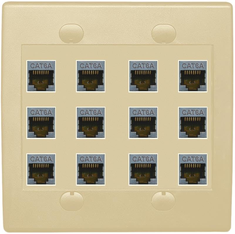 RiteAV Cat6A Wall Plate 12 Port - Flat 2 Gang [White]