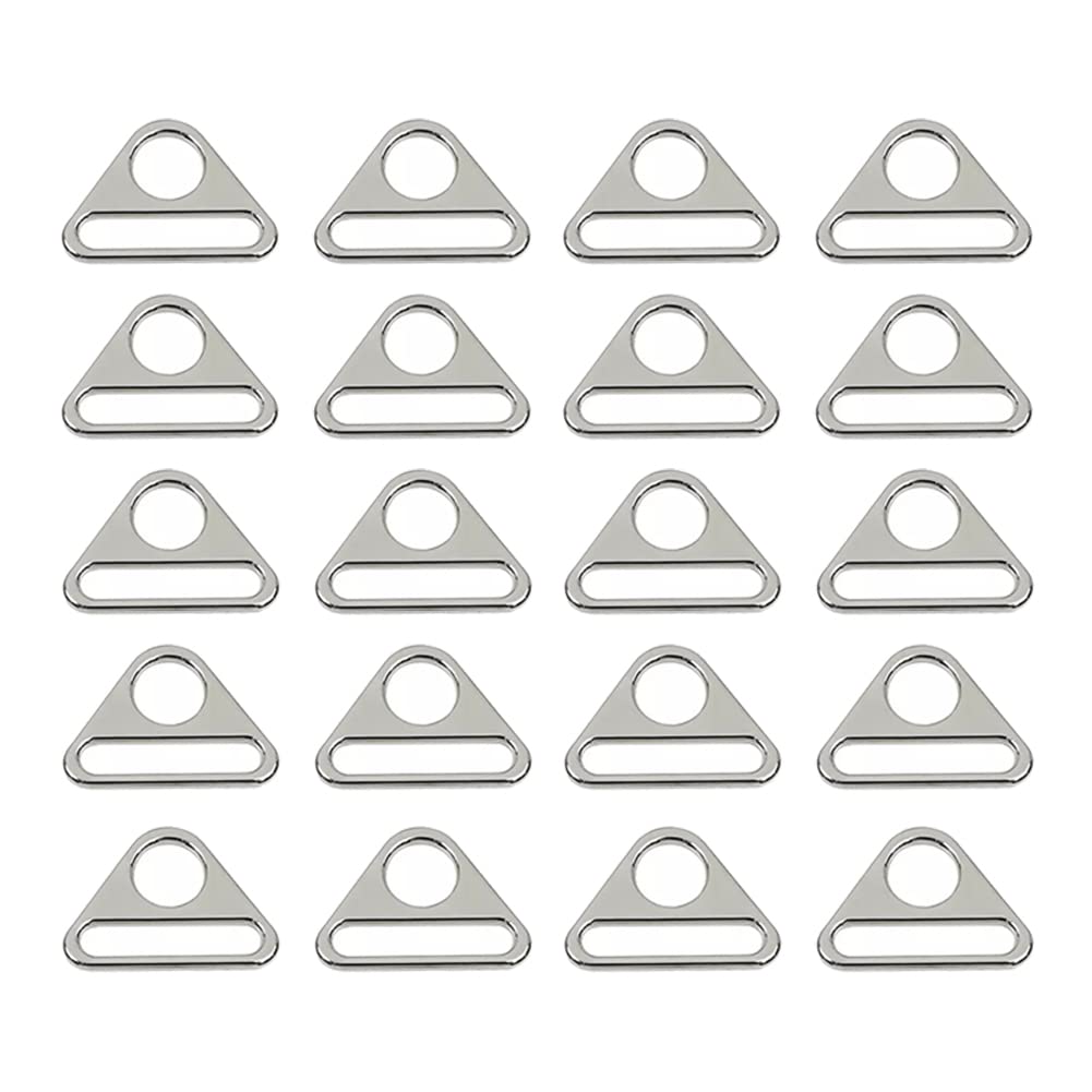 Hugede Silver 20 Pcs Triangle Metal Buckles String Bandage Connector Triangle D Rings Adjuster Triangle With Bar Swivel Clip For Bag Strap Webbing