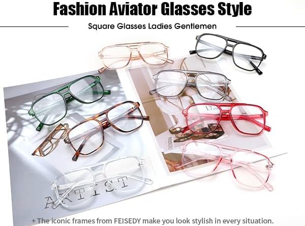 FEISEDY 2Pack Blue Light Blocking Glasses Fake Nerd Clear Square Computer Lightweight Pilot Glasses Frame Oversized B2866 - Image 7