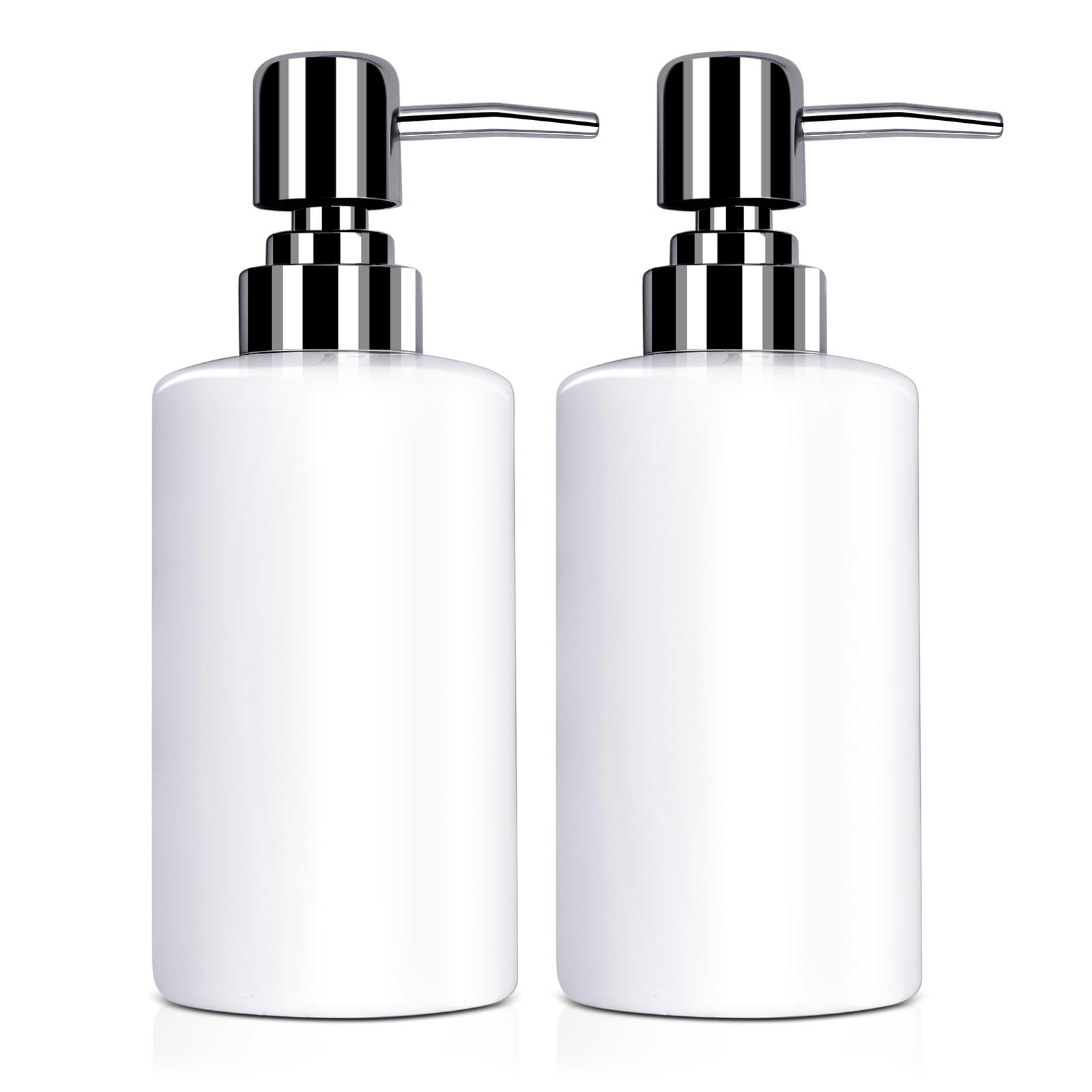 2Pcs Soap Dispenser, 300ml Ceramic Liquid Dispenser Refillable Hand Lotion Pump Bottles Shampoo Conditioner Shower Gel Dish Detergent Storage Container for Bathroom Countertop Kitchen Laundry Room