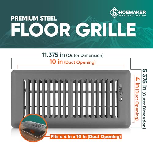 Shoemaker 4x10 Floor Register – Storm Gray Heavy Duty Metal Floor Vent Cover for Home Floors - Premium Forced Air Vent Covers by Shoemaker Manufacturing - Image 2