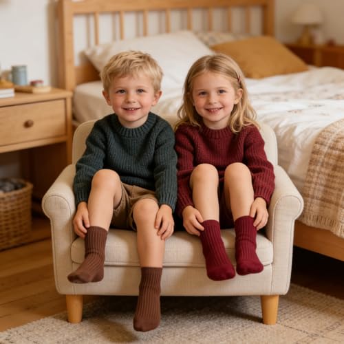 Image of Toddler Non Slip Cotton Crew Socks with Anti-slip Dots for Infant Baby Boys Girls
