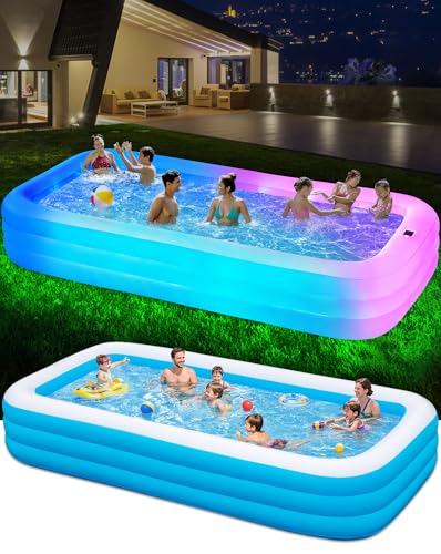 QIUJIN Large Solar Inflatable Pool with Lights, 145'x74'x22', Oversized Thickened Blow Up Pool for Adults, 7 Color Changed Family Swimming Pool for Backyard, Outdoor