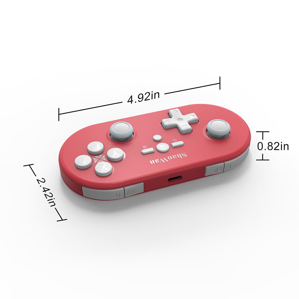 ShanWan Controller di Gioco Wireless Compatibile con PC/iOS/Android/Switch/PS, Controllo del Movimento del Giroscopio, Feedback Vibrazione, Controller di Gioco Bluetooth (Rosso)