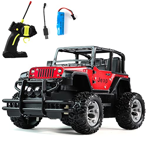 Bibisash 1:20 Scale Remote Control Car, Non-Slip Off-Road Toy Car With Friction Powered Wheels & Openable Doors, Rc Jeep Toy For Kids & Children (Red) #TOP3