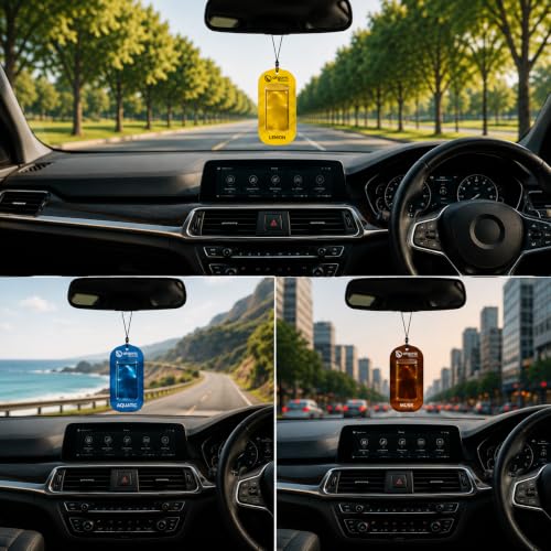 Image of AIRGANIC Aroma Gel Hanging Car Air Freshener Pack of 3 | Fresh Aqua, Musky & Citric Lemon | Long-Lasting Car Perfume | Membrane Gel Freshener | Up to 30 Days Freshness | 22.5ml | Car accessories 2026