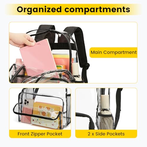 Image of Vorspack Clear Backpack for Girls and Boys, Large Clear Bookbag | Lightweight See Through Backpacks for School, Reinforced Straps, Heavy Duty Transparent Clear Bag for Work Travel Festival