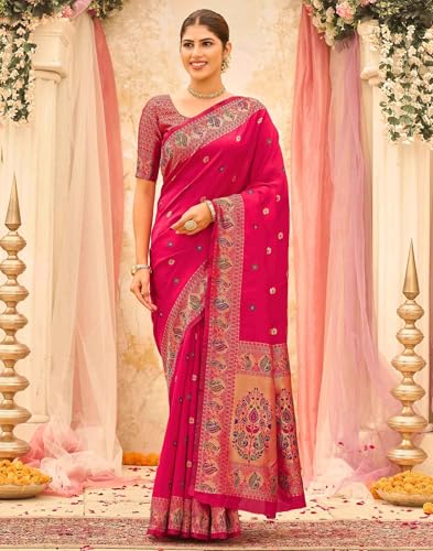 Image of SIRIL Women's Weaving Paithani Silk Saree With Unstitched Blouse Piece