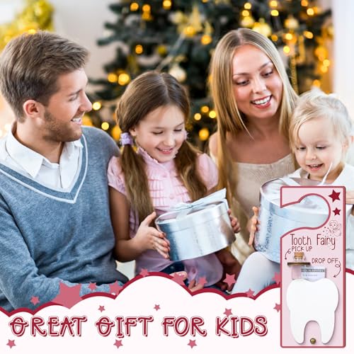 Image of DoubleFill Fairy Tooth Gift Holder Bag Door Hanger Lost Teeth Keepsake Box Tooth Fairy Kit Stores Back to School Gift for Lost Teeth Boy Girl Primary School Classroom Gifts(Fresh,Pink)