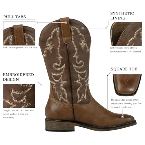 J's.o.l.e Square Toe Cowboy Cowgirl Boots for Women Mid Calf Ladies Fashion Embroidered Western Boots3
