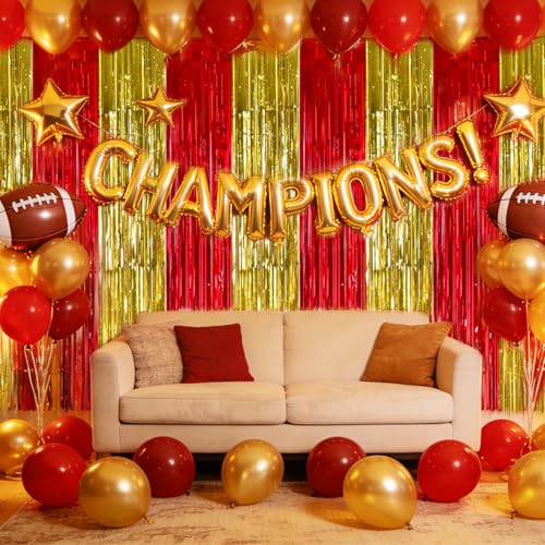 Image of TONIFUL Red and Gold Fringe Backdrop Curtain 2026 Nurse Graduation Party 2Pcs 3.3 x 6.6ft Metallic Tinsel Foil Fringe Photo Booth Backdrop Door Streamers for Prom Birthday Retirement Party Decorations