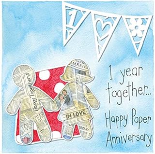 Holy Mackerel 1 year together, 1st (paper) Anniversary card designed by artist Kate Brazier 15cm square and blank inside for your message