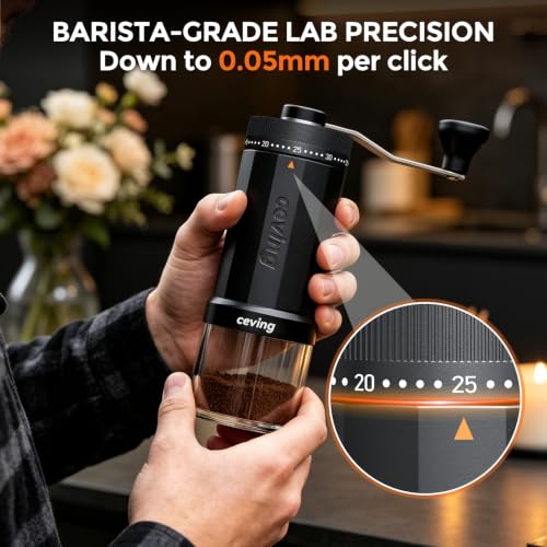 Image of CEVING World's First 60g Large Capacity Manual Coffee Grinder, Black | 40 External Settings, Portable Hand Coffee Bean Mill with Stainless Steel Conical Burr for Travel, Camping, Pour Over & Gift