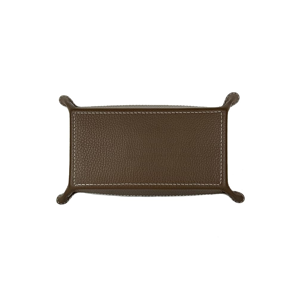 FrasiBags Vaciabolsillos de Piel Made in Italy, Bandeja de Valet Porta Objetos de Piel, Organizador de Escritorio Rectangular Medio (Taupe/Marrón)