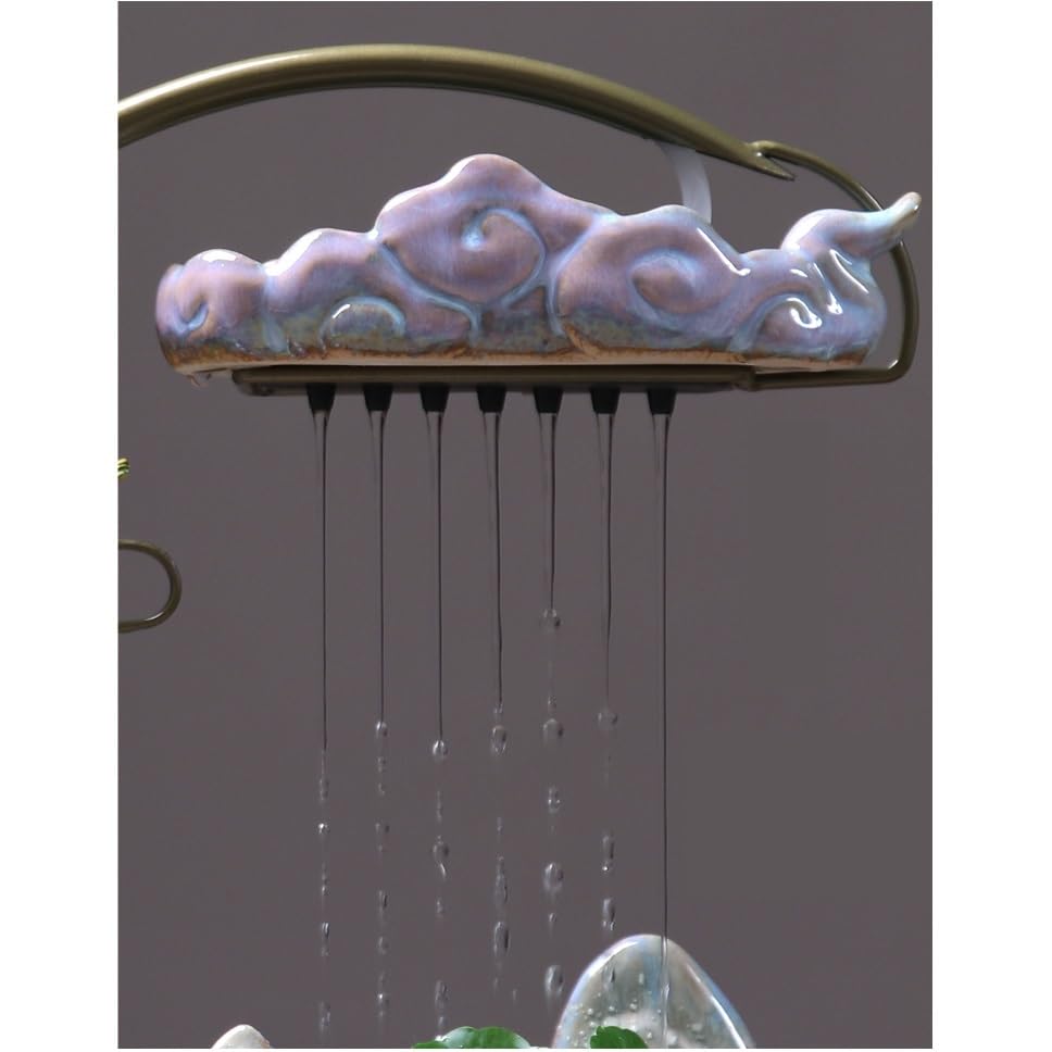 Fuente Decorativa de jardín, Fuente de Agua con Cascada, de cerámica, con función humidificadora, Bomba de Agua, Feng Shui Zen, decoración para salón, Dormitorio, Oficina, 32 x 12 x 40 cm