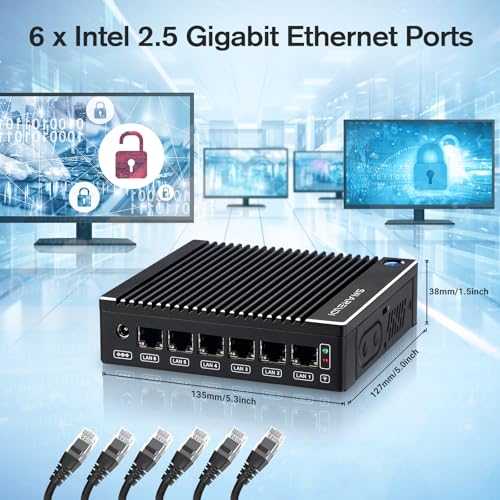 Image of Fanless Firewall Appliance 6X Intel i226 LAN Mini PC Intel N3710 4C /4T, Network Gateway Soft Router AES NI HD /Type-C /SIM Card /TF, Test with P-F-Sense /OPN-Sense（8G DDR3 RAM 240G mSATA SSD）