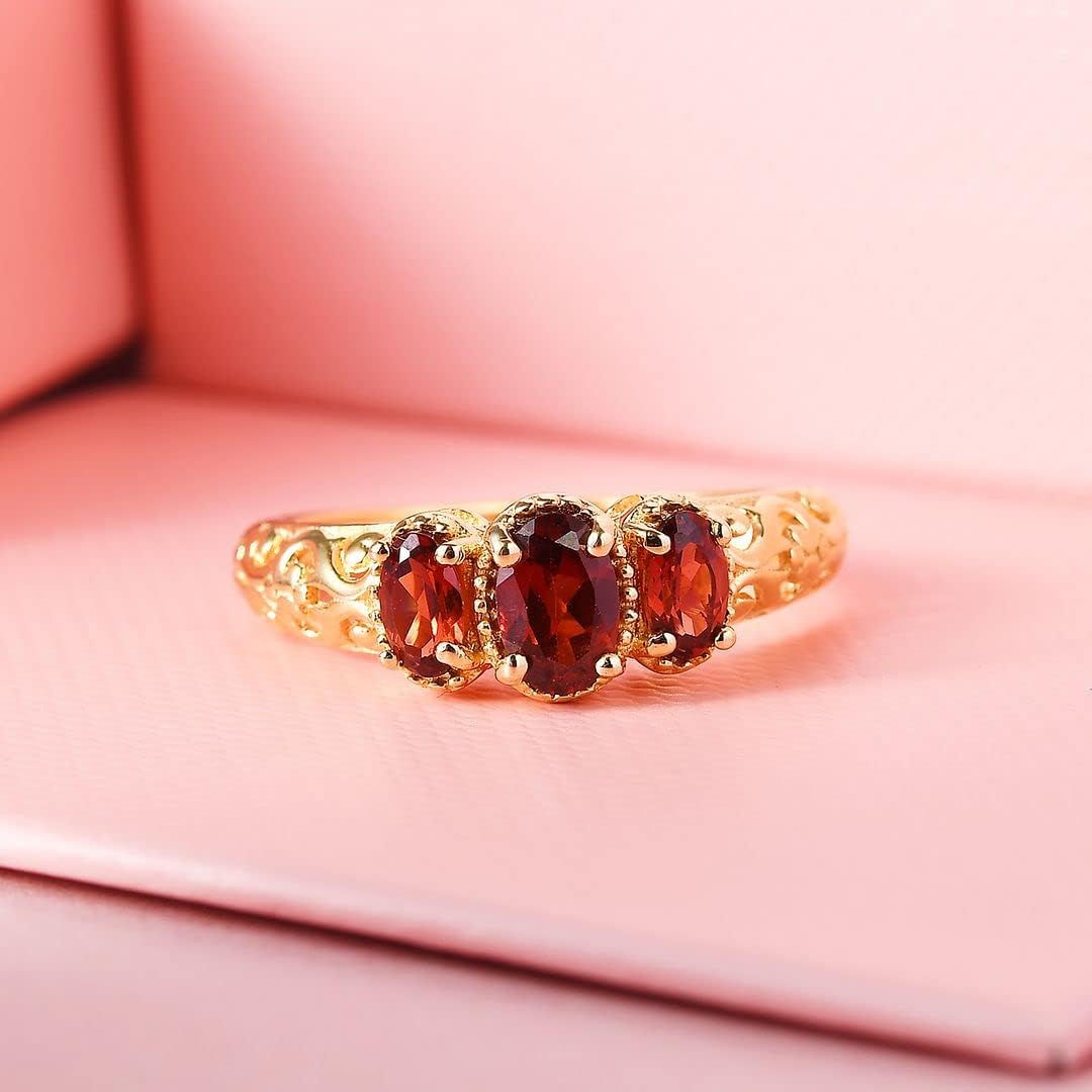 Shop LC 3 Stone Garnet 925 Sterling Silver Rings for Women 14K Yellow Gold Plated Openwork Vintage Engagement Gifts Graduation Gifts