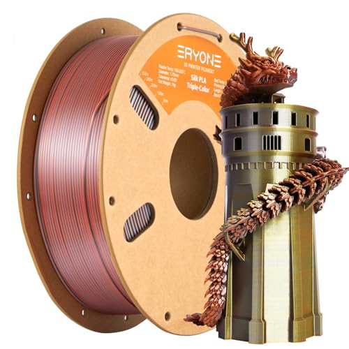 Image of ERYONE Silk Tri Color PLA Filament 3D Printer 1.75mm + /- 0.03mm, Multicolor Filament Tricolor PLA 1KG(2.2lbs) Cardboard Spool, Gold Silver Copper