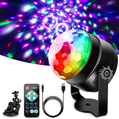 Litake Boule Disco Lumières USB, 6W Lampe de Scène de Commande Vocale 3 Modes, 7 Couleurs Boule à Facette Câble USB 4M, Rotation à 360° Éclairage de Discothèque pour DJ Club Bar Fête Cover
