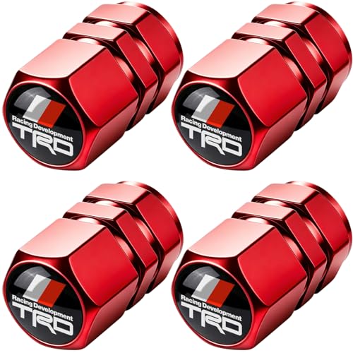 Tire Valve Stem Caps Compatible with Toyota TRD Tire Valve Stem Cover Air Cap Belt O-Ring Metal Valve Stem Caps Decoration Accessories 4 Pcs Red