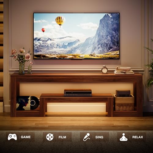 Image of Tribesigns 63-Inch TV Stand for 55 /60 /65 /75-Inch TVs, Farmhouse Entertainment Center with Open Storage Shelves, Wood Television Console for Living Room, Bedroom, Walnut
