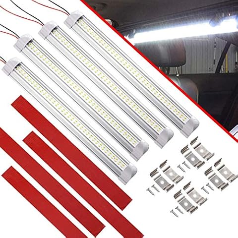CZC AUTO 12V/24V LED Interior Light Bar 72 LEDs RV Strip Lights Fixture with ON/Off Switch Camp Shell Light White Lamp for Van Lorry RV Motorhome Truck Trailer Boat Cabinet Camping 4 Pack Cover