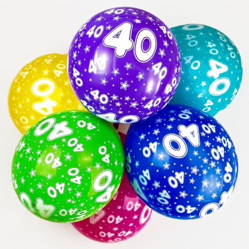 Happium 12 Latex Assorted Balloons Age 40 Birthday Number 40 Pack of 10 Multicolour Colourful Balloons