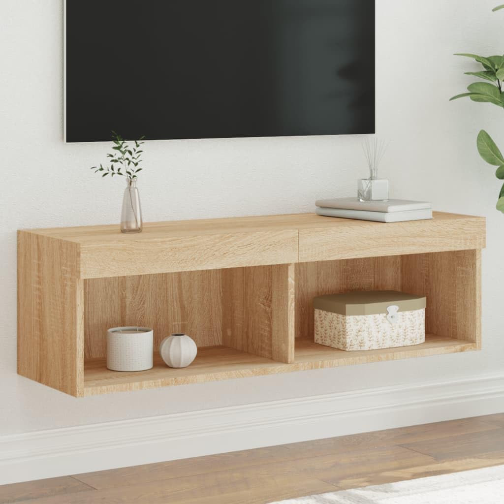 vidaXL Meuble TV avec lumières LED chêne Sonoma 100x30x30 cm