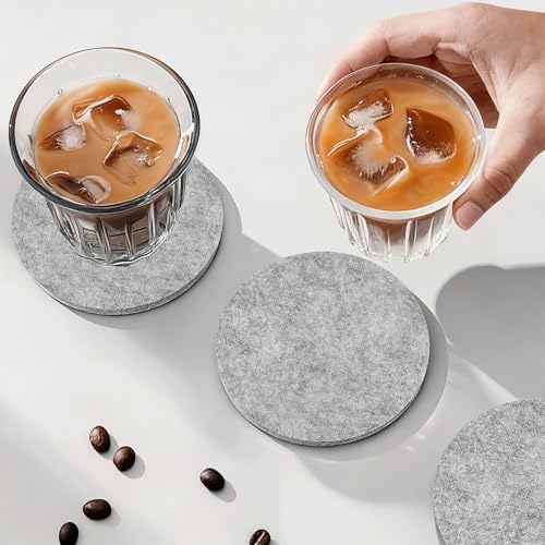 50 Set Filzuntersetzer Rund, Filz Untersetzer FüR GläSer,Glasuntersetzer Waschbar, mit 2 STK aufbewahrungsbox, Filz Untersetzer für Getränke für tassen Tisch bar gläser Becher 10cm (50, Grau, 10 cm)