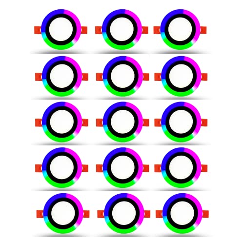Image of D'Mak 9 Watt 6+3 Round Double Colour LED Conceal Panel Side 3D Effect Light (Pack of 15, White & PGB)
