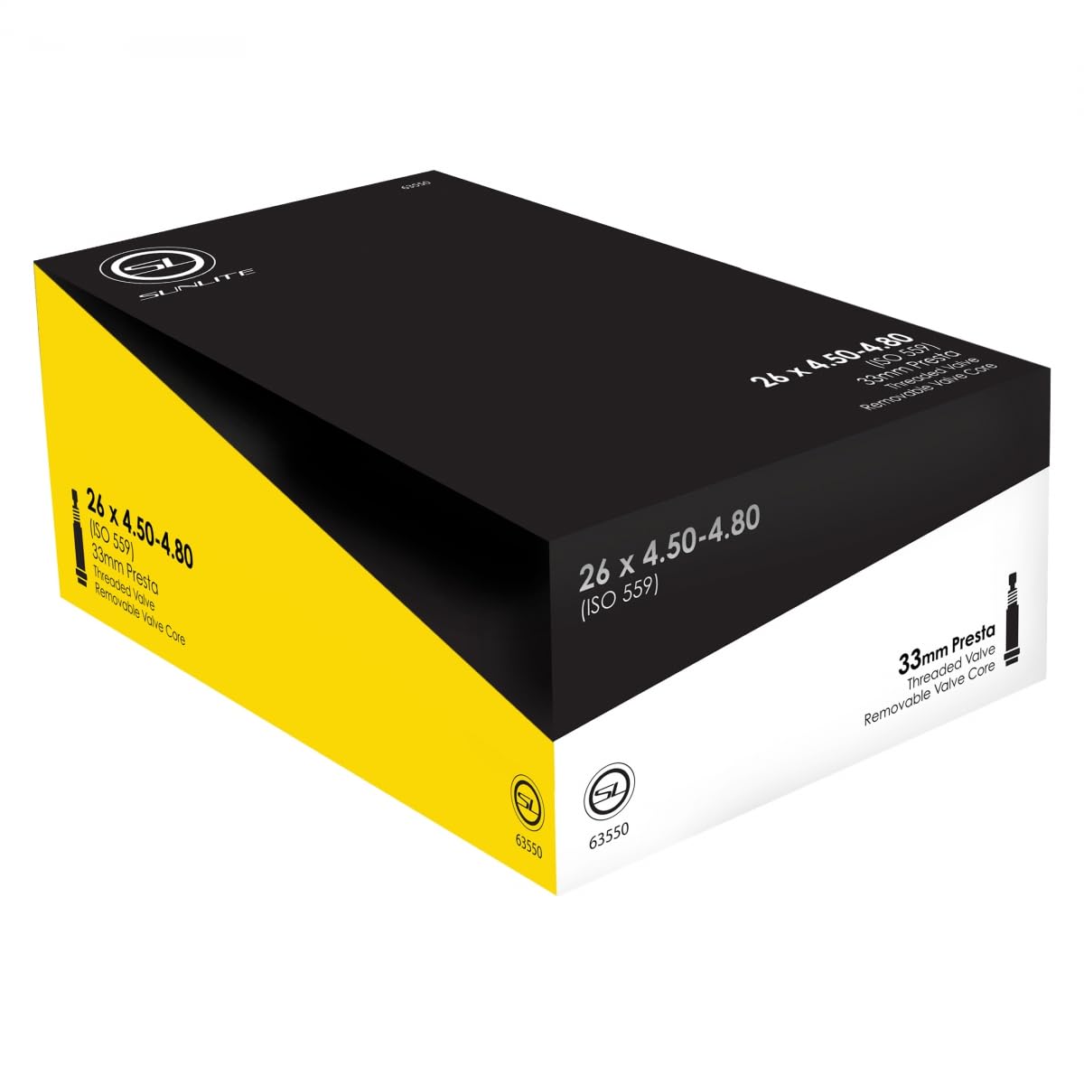 Sunlite Standard Presta Valve Tubes, 26 x 4.5 - 4.8" / 33mm, Black