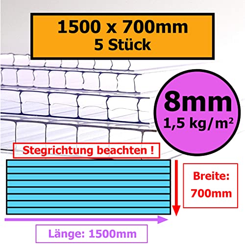 8mm | 5 Stück | 1500x700mm | Löffert® Gewächshausplatten | 1500g/m²...