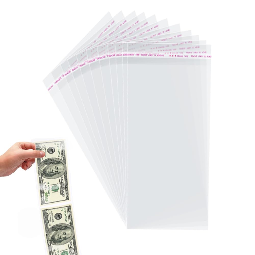 Photo 1 of 200Pcs Cake Money Box Transparent Bags Adhesive Self-Sealing Resealable Bags Clear Plastic Bag for Christmas Birthday Wedding Party Supplies, 3.1 x7IN