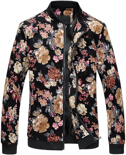 HENGAO Men's Stylish Floral Bomber Jacket