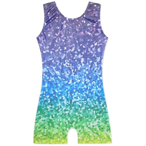 HOZIY Gymnastics Leotards for Girls with Shorts Toddlers Biketards Rainbow Unicorn Dinosaur Mermaid Leopard Flower Galaxy 1-2T Green Purple Glitter