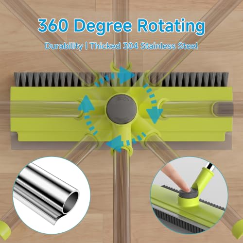 Image of Pool Scrub Brush with 52 inch Pole, 3 in 1 Pool Cleaning Brush with Squeegee, Floor Scrub Brush with Long Handle, Deck Brush for Swimming Pool Tile Wall Patio Concrete Green