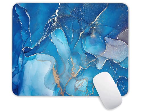 Bright Blue Gold Marble Mouse Pad, Gaming Mouse Mat With Custom Design, Square Waterproof Mouse Pad Non-Slip Rubber Base Mousepads For Office Home Laptop Travel, 9.5"X7.9"X0.12" Inch #TOP22