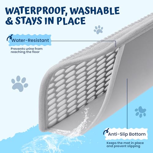 Image of Cat Litter Mat Large - 55x75cm Double Layer Open Edge Design | Waterproof Durable EVA Material | Washable Anti-Slip, Easy to Clean Cat Mat (Grey (Mat Only))