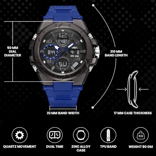 Image of V2A Styrke 5110 Analog Digital Watch for Men | Hybrid Multi Display Dial | Alarm Stopwatch Day Date 12 /24 Hr | TPU Strap | 30M Water Resistant