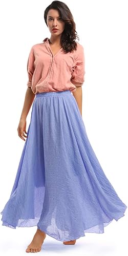 Miniatura 8 de Maxivestido largo estilo bohemio de algodón con cintura elástica para mujer