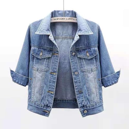 Jean Jackets for Women 2025 Cropped Lightweight Colored 3/4 Sleeve Lapel Button Down Stretch Trendy Denim Jackets Coat3