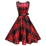 Womens Vintage Red Plaid Rockabilly Dress Sleeveless 1950s Swing Dresses 60s Tea Party Retro...