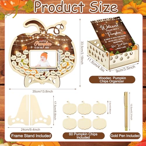 Image of Wenqik 63 Pcs Rustic Little Pumpkin Baby Shower Guest Book Alternatives Set Baby Shower Decorations with Photo Frame Sonogram Frame Keepsake 60 Wood Slices Guest Book for Birthday